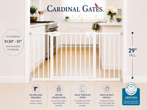 Cardinal Gates PG26.5 Baby & Pet Pressure Gate, White, 51.50-57.00 in - Image 2