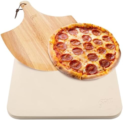 Hans Grill Rectangular Pizza Stone with Peel, 15 x 12 Inch Cordierite Stone by HansGrill