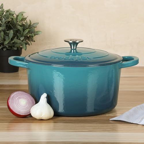 Crock-Pot Artisan 7-Quart Round Dutch Oven – Teal Ombre, Enameled Cast Iron Oven Safe Cookware - Image 2