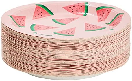 BLUE PANDA Pink Watermelon Paper Plates - Heavy-Duty Disposable Watermelon Dessert Plates - Baby Shower & 1st Birthday Tableware - One in a Melon Party Decoration - 9 Inch - Pack of 80 - Image 5