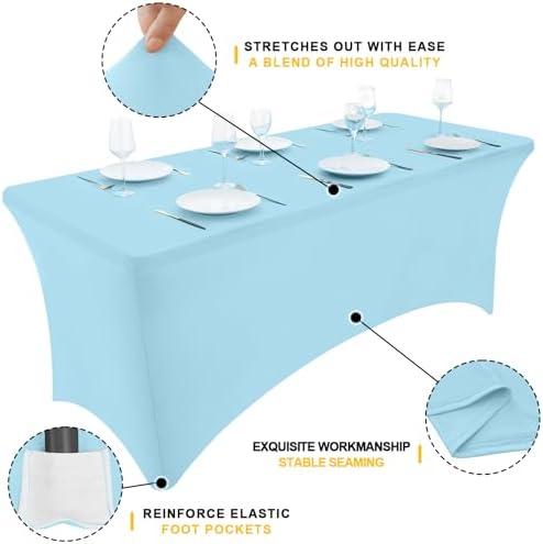 Smiry 2 Pack Spandex Table Cloth 8FT, Elastic Fitted Baby Blue Tablecloth - Image 2