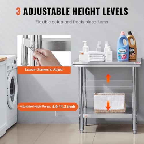 Mophorn Commercial Worktable & Workstation 24 x 30 x 32 Inch Stainless Steel Work Table Heavy Duty Commercial Food Prep Work Table for Home, Kitchen, Restaurant Metal Prep Table with Adjustable Feet - Image 5