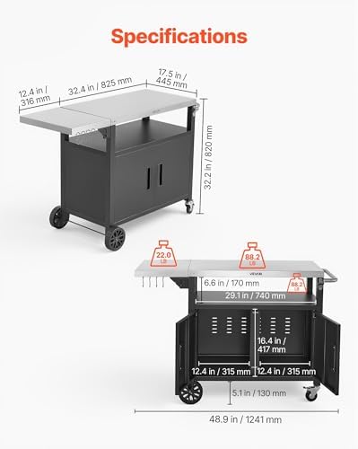VEVOR Outdoor Grill Cart with Storage Cabinet, 48.9 Inch Grill Table, Waterproof Kitchen Island with Stainless Steel Top, Shelf, and Wheels, Movable Food Prep Station for Patio Bar Backyard BBQ - Image 2