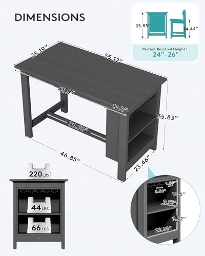SERWALL Outdoor HDPE Counter-Height Bar Table with Storage Rack, Gray - Image 2