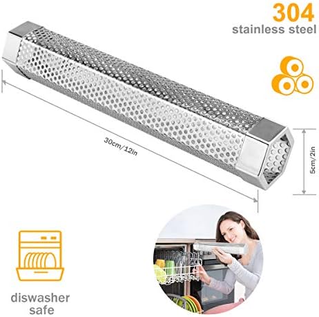 2 Pack 12'' Stainless Steel Pellet Smoker Tube, with Brush and Hooks - Image 5