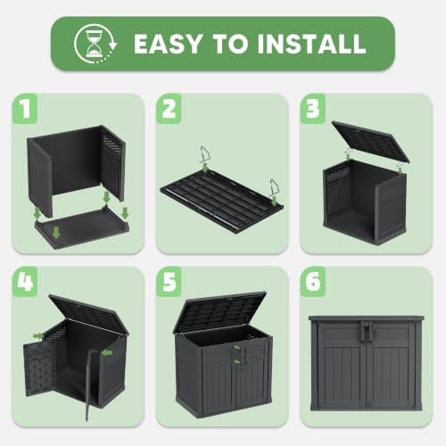 Large Outdoor Storage Box 51 Cu Ft with Pneumatic Hydraulic Lid,Horizontal Outdoor Storage Shed - Easy to Assemble, Waterproof Outdoor Storage Cabinet for Garden - Image 7