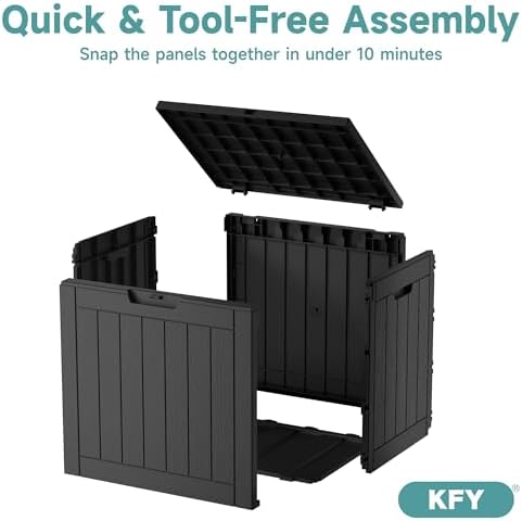 30 Gallon Waterproof Resin Deck Box, UV Resistant Outdoor Storage for Garden, Patio, Porch, Delivery,Striped Black - Image 6