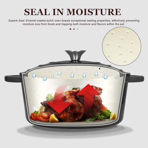 Overmont Enameled Cast Iron Dutch Oven - 5.5QT Pot with Lid Cookbook & Cotton Potholders - Heavy-Duty Cookware for Braising, Stews, Roasting, Sourdough Baking Graphite Gray - Image 2