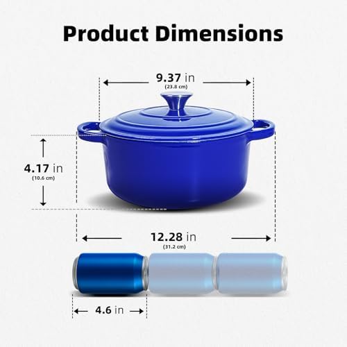 4 QT Enameled Cast Iron Dutch Oven with Lid, Blue - Image 2