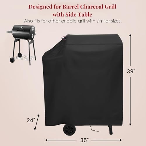 35" Barrel Grill Cover for DNKMOR Charcoal Grill with Side Table - Image 2