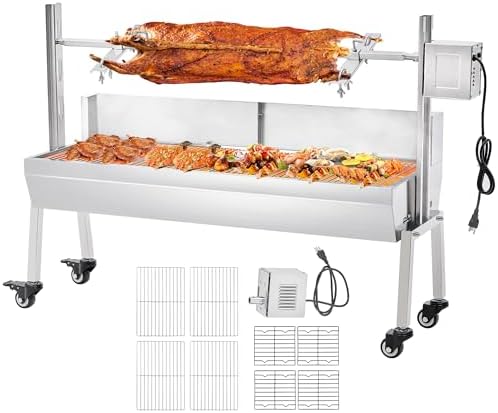 Jocisland Electric Rotisserie Grill Kit with Windscreen, 47.5" Height-Adjustable Charcoal Roaster, 132 Lbs Capacity, 45W Motor, Stainless Steel Spit with Lockable Wheels for Outdoor Camping by Jocisland