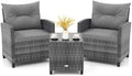 KOTEK 3 Piece Patio Furniture Set, Outdoor PE Rattan Conversation Set with Washable Cushions & Tempered Glass Tabletop, Wicker Chairs and Table Set for Porch, Garden, Balcony (Grey) by KOTEK