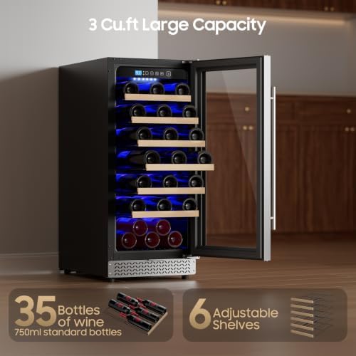 15 Inch Wine Fridge, 35 Bottles Wine Fridge Small with Glass Door Built-in or Freestanding, Wine Cooler Refrigerator Compressor Quick Cooling&Low Noise-Kitchen Bar Office - Image 2