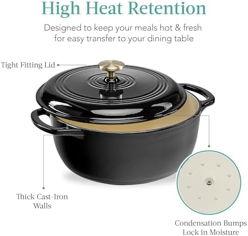 Best Choice Products 7.5 Quart Enamel Cast-Iron Round Dutch Oven, Family Style Heavy-Duty Pre-Seasoned Cookware for Home, Kitchen, Dining Room, Oven Safe w/Lid, Dual Handles - Black Licorice - Image 5