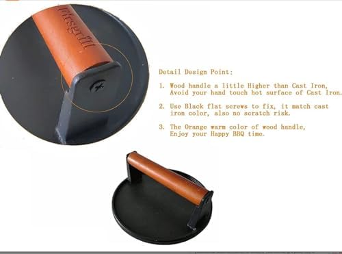 Firsgrill Burger Press 7.08" Round & 8.3”X4.3”Rectangle Heavy-Duty Cast Iron Smash Meat Steak with Wood Handle for Blackstone Camp Chef Pitboss Weber Treager Griddle (Round & Rectangle w Flat Bottom) - Image 5