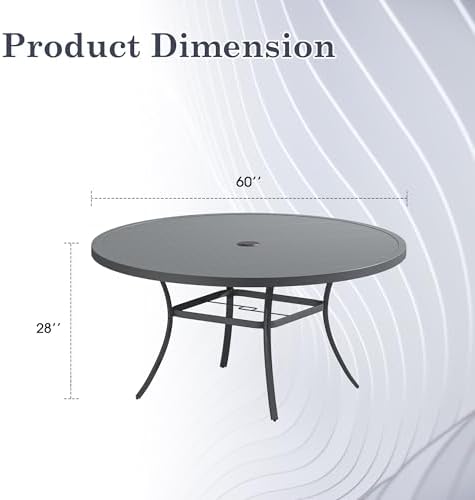 Outdoor Dining Table for 8, 60" Round Outdoor Table with Adjustable Umbrella Hole, All-Weather Metal Patio Dining Table for Lawn Garden Backyard Deck, Dark Grey - Image 2
