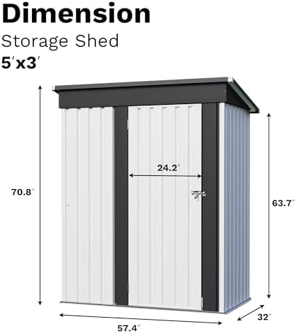 JUMMICO Metal Outdoor Storage Shed 5 x 3 FT Metal Shed with Lockable Door,Waterproof Garden Tool Shed Storage House for Backyard Patio Lawn,White - Image 3