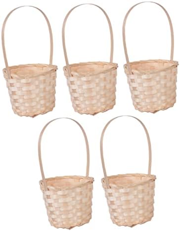 5Pcs Bamboo Picnic Basket with Handle, Weave Fruit Flower Storage Bin by FUNOMOCYA