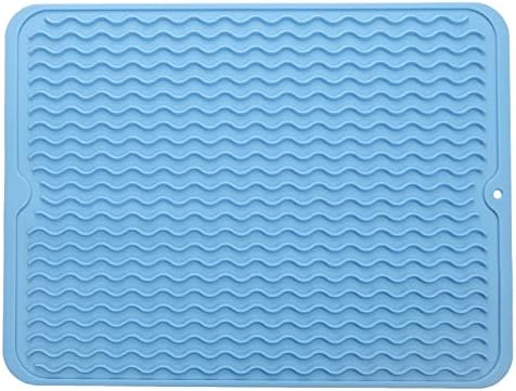 MicoYang Silicone Dish Drying Mat — Quick-Dry Ridges Counter & Sink Pad, Heat-Resistant Trivet to 450°F, Non-Slip & Dishwasher Safe, Roll-Up Storage, 18 Colors & 9 Sizes (Light Blue, 16"×12") by MicoYang