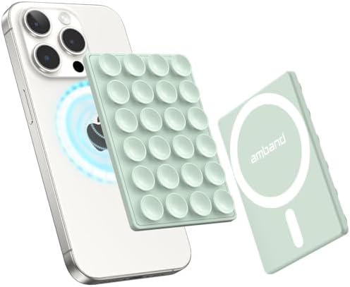 amBand Cute Preppy Stuff Silicone Suction Cup Phone Mount, Detachable Sticky Grip Holder for MagSafe Case, Easy to Use Video Accessories for Yoga/Dance/Call/Fitness, Matcha Green by amBand