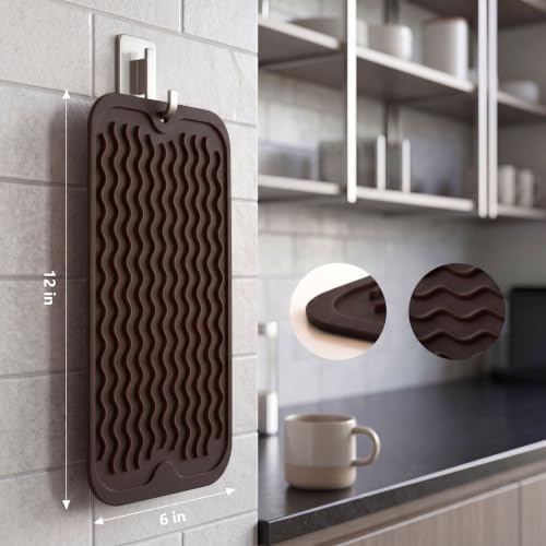 MicoYang Silicone Dish Drying Mat for Multiple Usage,Easy clean,Eco-friendly,Heat-resistant Silicone Mat for Kitchen Counter or Sink,Refrigerator or Drawer Liner Coffee S 12 inches x 6 inches - Image 2