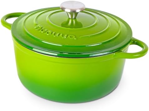Cast Iron Pot with Lid-Non-Stick Ovenproof Enamelled Casserole Pot, Oven Safe up to 500° F-Sturdy Dutch Oven Cookware - Green, 5-Quart, 24cm-by Nuovva by Nuovva