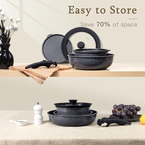 GiPP 21PCS Pots and Pans Set Nonstick Cookware Set with Detachable Handle - Image 4