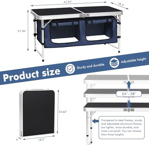 Camp Field Camping Folding Aluminum Table with Adjustable Legs for Outdoor Travel Beach, Backyards, BBQ, Party and Picnic Foldable Table - Image 3