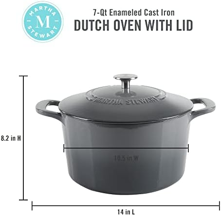 MARTHA STEWART Gatwick 7-Quart Enamel Cast Iron Dutch Oven – Classic Grey – Durable Heavy-Duty Dutch Oven for Slow Cooking, Braising & Baking - Image 2