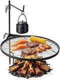 VEVOR Heavy Duty Swivel Campfire Grill, 24.4" Round Portable Camping Grill Grate, Sturdy Steel BBQ Mesh, 360° Height Adjustable Over Fire Pit with Support Rod, for Outdoor Open Flame Cooking, Black by VEVOR