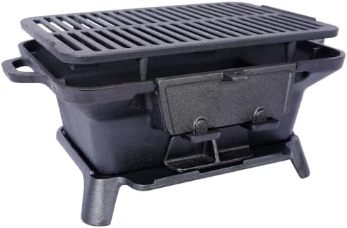Oval Cast Iron Hibachi Grill, Portable Tabletop Charcoal Skillet, Outdoor Camping Cooking Stove - Image 6