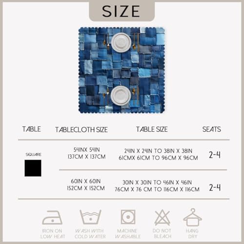 Denim Patchwork Tablecloth 54x54 Inch Square Vintage Romance Indigo Tablecloths Polyester Table Cloth for Holiday Parties Kitchen Dining Indoor Outdoor - Image 6