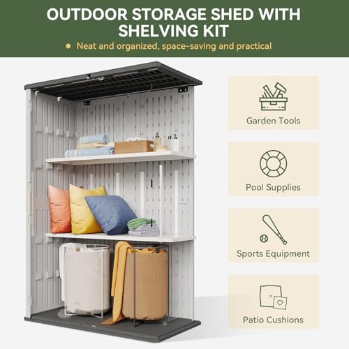 Aoxun 64 Cu.Ft Resin Outdoor Storage Shed with 2 Shelves & Floor, White - Image 2