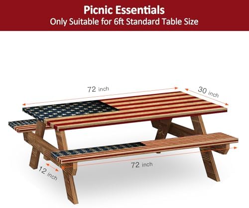 6ft 72 in Picnic Table and Bench Cover, 3 Pack, US Flag - Image 2
