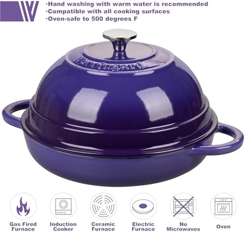 VORRINGARD Cast Iron Enameled Dutch Oven Pot with Lid for Bread Baking, Bread Oven, 6 Quart, Purple - Image 3