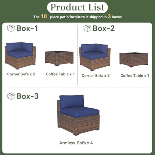 Aoxun 10 Piece Patio Furniture Set Wicker Rattan Patio Conversation Set - Image 5