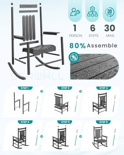SERWALL Comfortable Outdoor Rocking Chairs Set of 2, Gray - Image 6