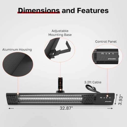 ThermoMate Infared Patio Heater for Outdoor, Electric 1500W IP65 Waterproof with Remote, 9 Heating Levels & 24H Timer for Restaurant Backyard, Plug-in 120V Black - Image 4