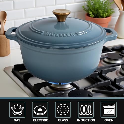 Cast Iron Pot Dutch Oven, Heavy-Duty, Oven-Safe up to 500° F & Across All Cooktops, Bread Pan with Lid & Knob, Cast Iron Cookware, Blue Kitchen Accessories, Mineral Blue - Image 4