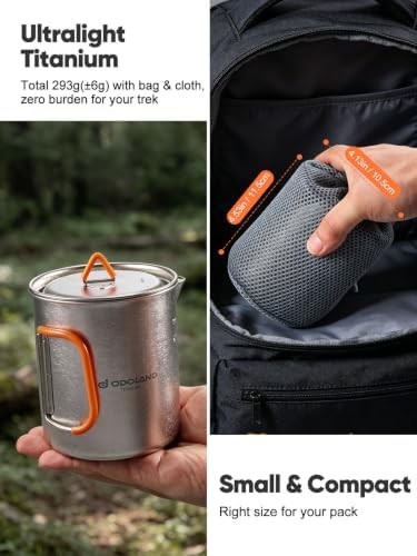 Odoland Titanium Camping Cookware 420ML & 750ML Titanium Pot with Lid and Spork Lightweight Camping Pot for Backpacking Hiking Traveling and Picnic - Image 4