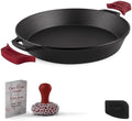 Cuisinel Cast Iron Skillet + Chainmail Scrubber - 15"-Inch Pre-Seasoned Dual Handle Braiser Frying Pan + Silicone Handle Covers - Oven, Grill, Stovetop, Fire, Kitchen Cookware - Indoor/Outdoor Use by Cuisinel
