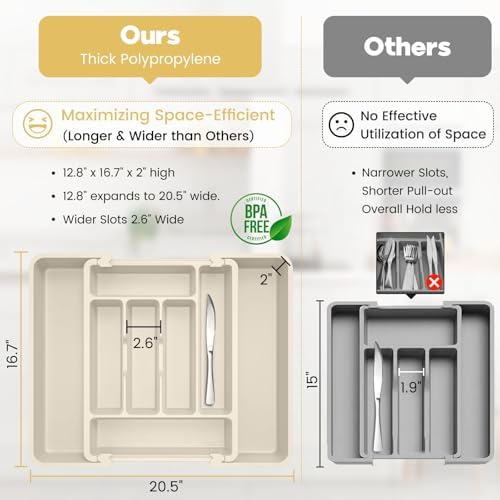 Caperci Large Silverware Organizer Tray for Kitchen Drawer Utensils Thicker - Image 3
