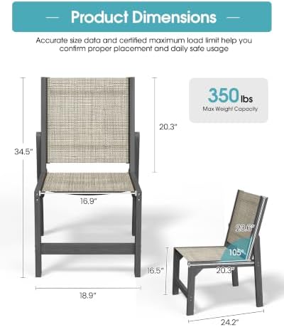 Ciokea HDPE Outdoor Dining Chair, Patio Stackable Porch Chairs, Grey - Image 2