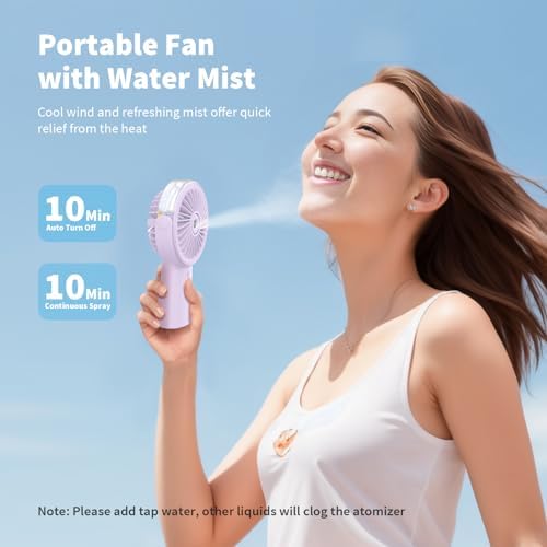 Otlonpe Handheld Misting Fan Portable, Small Personal Hand Held Rechargeable Mist Fan Water Spray, 4000mAh Battery Operated Hand Mister Fans 3-Speed, 4-15 Hrs Runtime for Travel Home Office Outdoor - Image 2