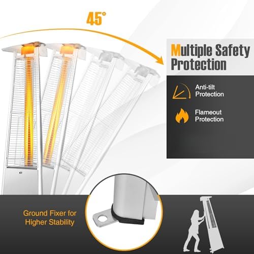 Tangkula Patio Propane Heater, 42,000 BTU Pyramid Outdoor Heater with Tip-Over and Flameout Protection, Quartz Glass Tube, Wheels - Image 5