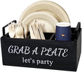 Paper Plate Holder, Utensil Caddy Organizer, Wood Paper Plate Dispenser, Silverware Caddy Holder, and Disposable Coffee Bar Accessories Box for Kitchen Counter, Party, Camping, Picnic (4 compartment) by QUALLONLIFE