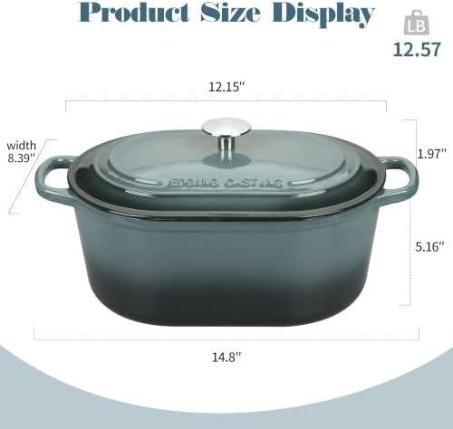 EDGING CASTING Enameled Cast Iron Oval Dutch Oven, 6QT, Slateblue - Image 2