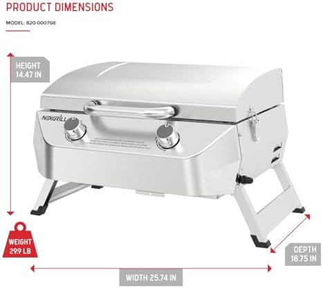Nexgrill Tabletop 2 Burner Gas Grill, Stainless Steel with Folding Legs - Image 7