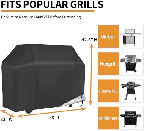 NEXCOVER 58 inch Grill Cover for Outdoor Grill, Waterproof BBQ Cover, Fade Resistant Gas Barbeque Cover, Fits Grill of Weber, Brinkmann, Nexgrill, Black Barbecue Cover. - Image 2