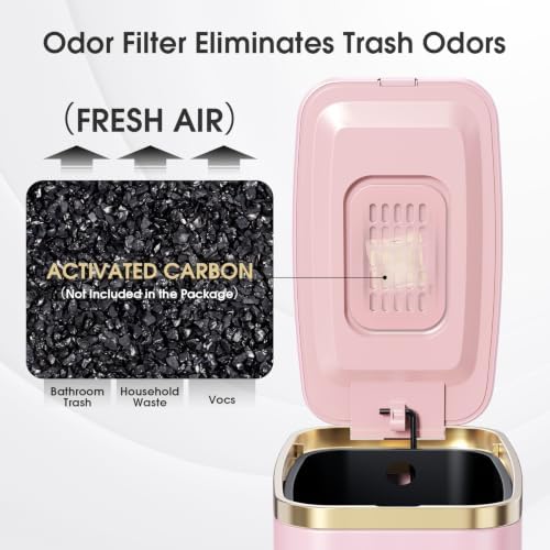 CEROELDA Small Bathroom Trash Can with Lid-5L/1.3 Gal-Soft Close Lid-Pink - Image 3